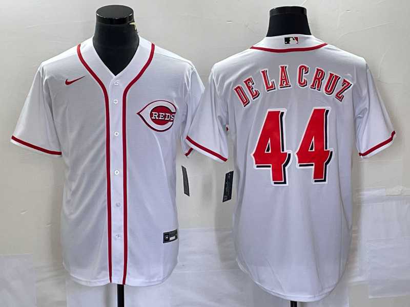 Mens Cincinnati Reds #44 Elly De La Cruz Number White Cool Base Stitched Baseball Jersey 1->cincinnati reds->MLB Jersey